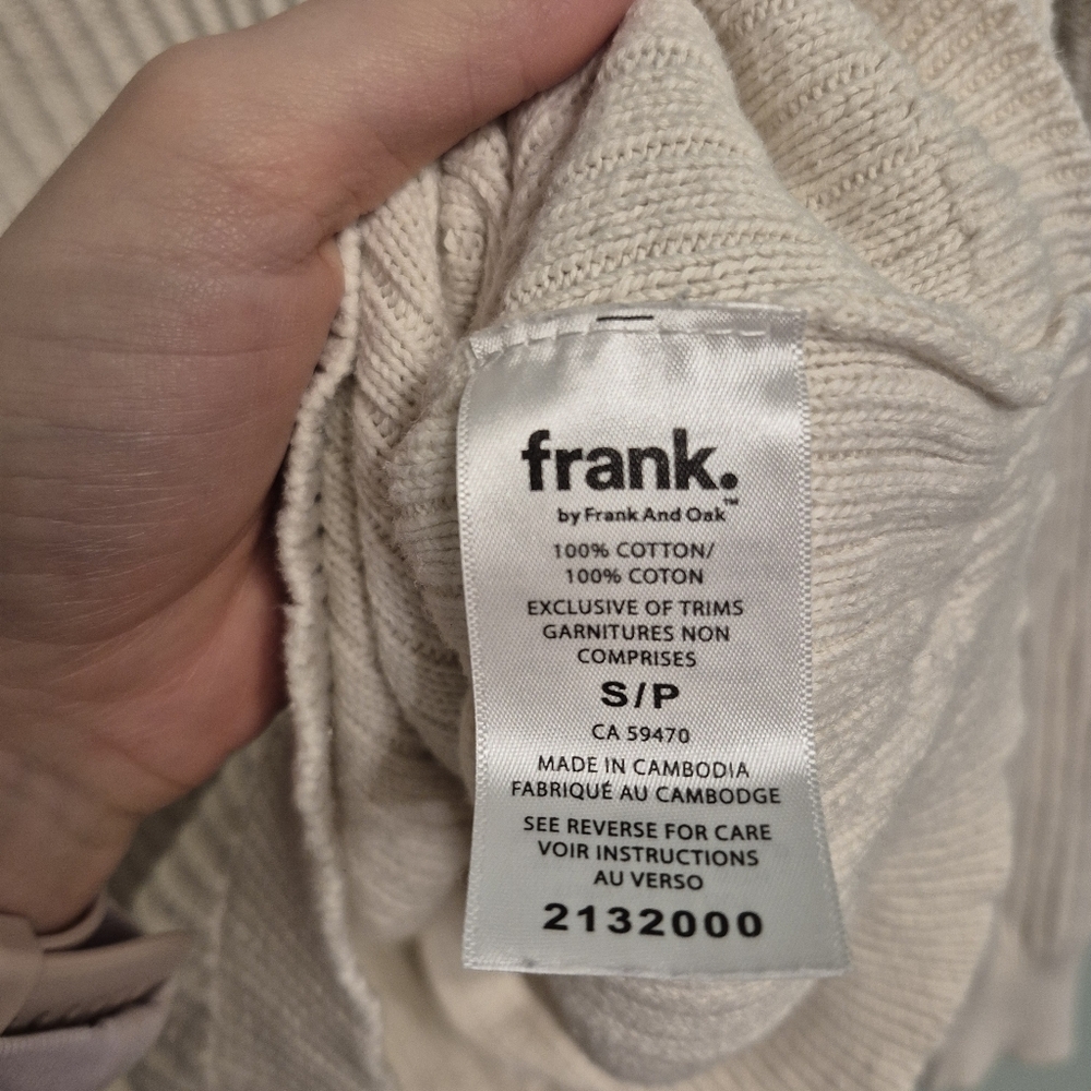 Frank + Oak Women's Neutral Minimalist Cream Ribbed Knit Crewneck Swetaer Size S - Picture 5 of 5